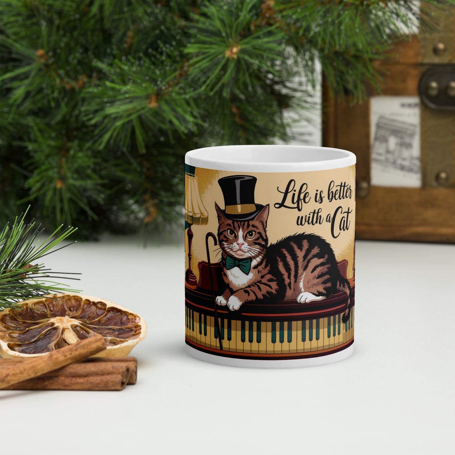 Tazza bianca lucida Life is better with a cat