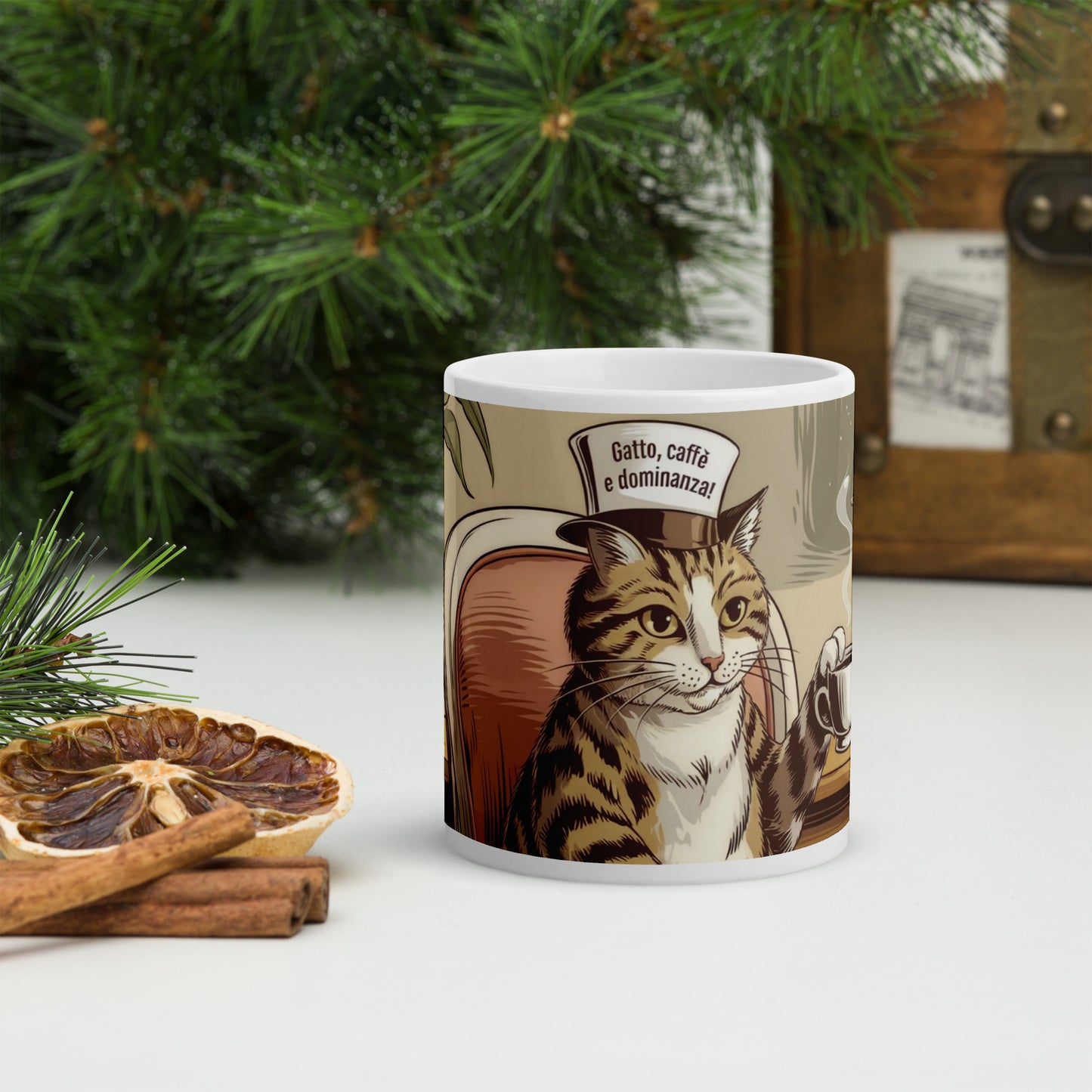 Tazza bianca lucida Gatto caffé e dominanza