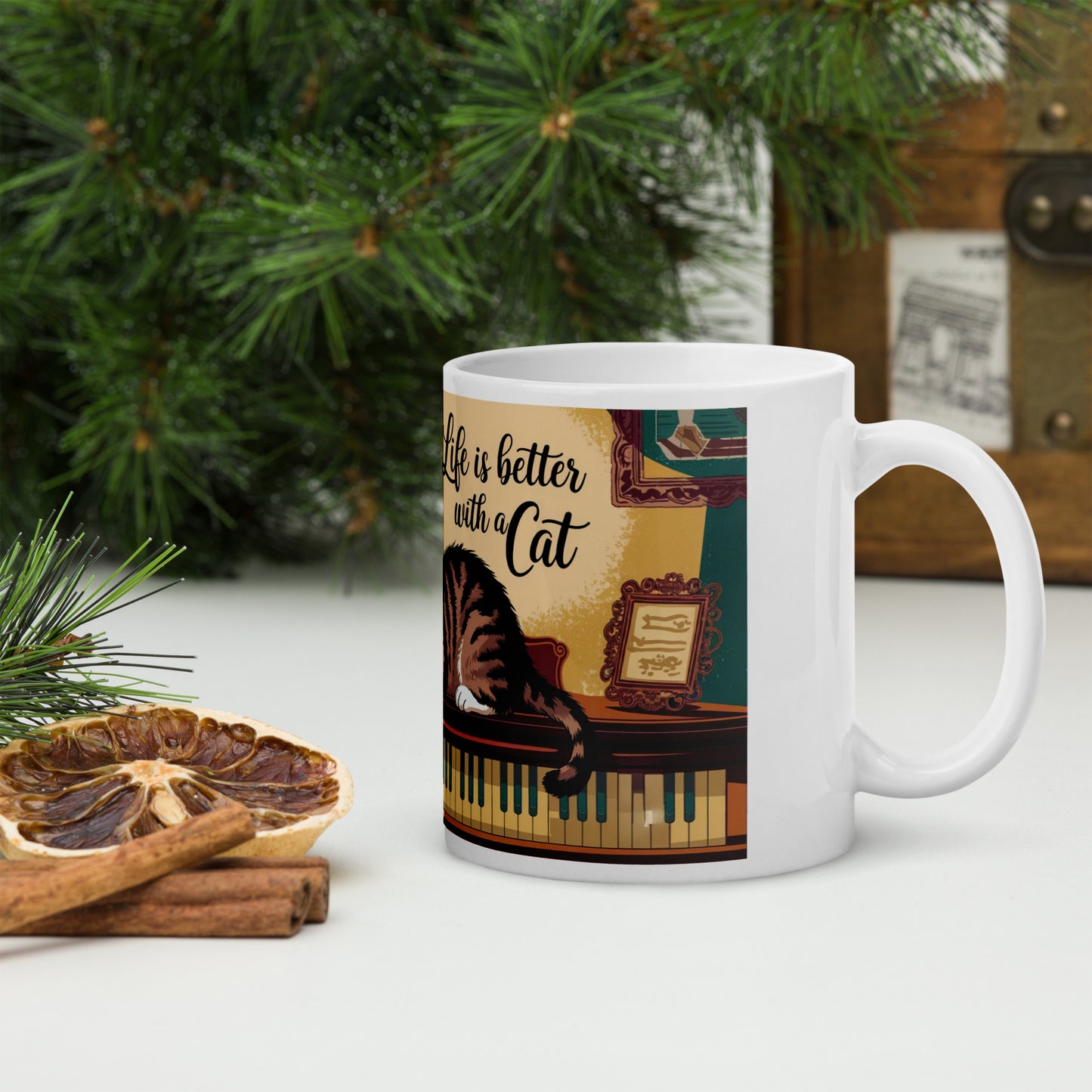 Tazza bianca lucida Life is better with a cat